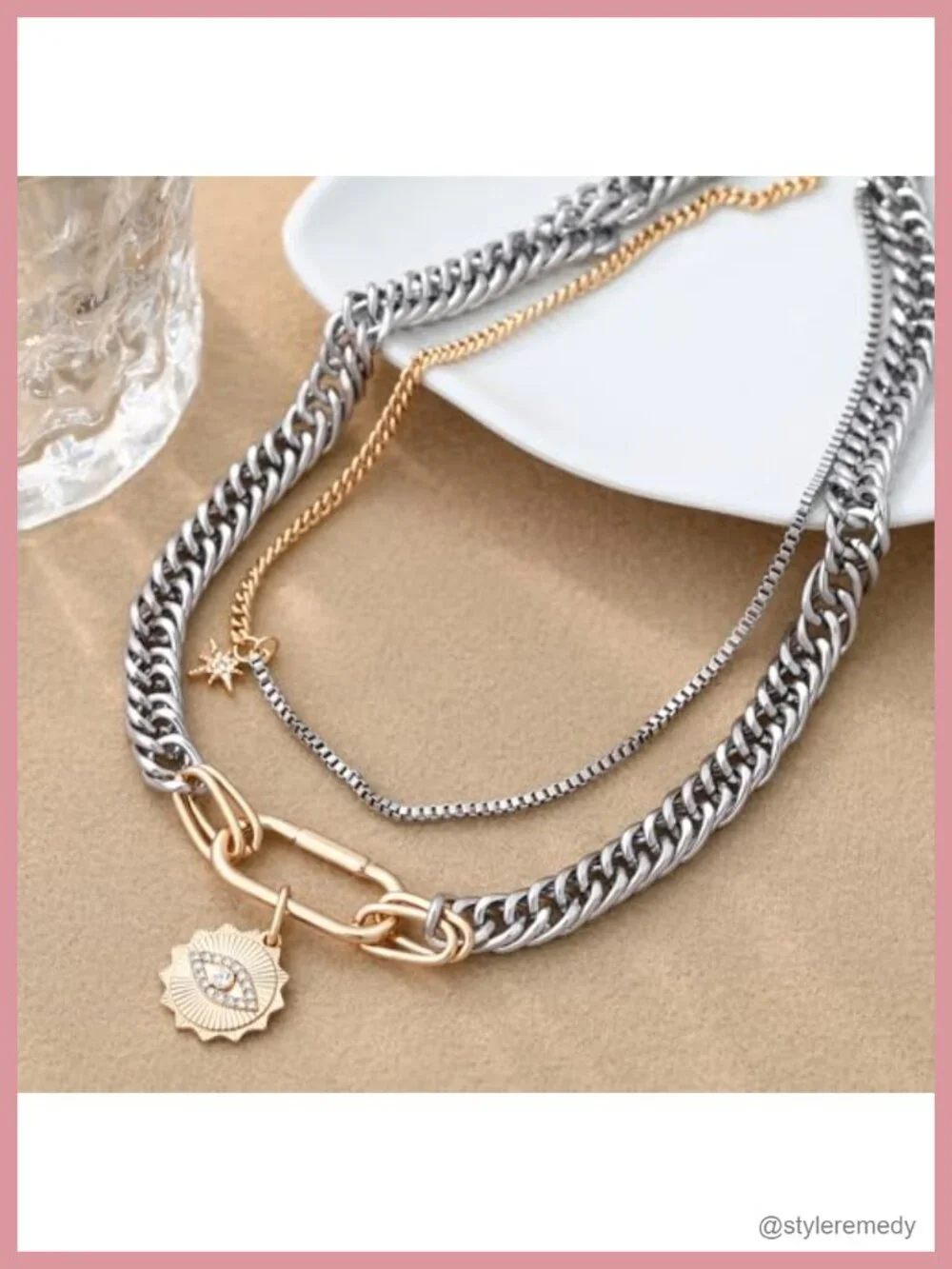 Layered Beaded Charm Choker Necklace Set with Evil Eye